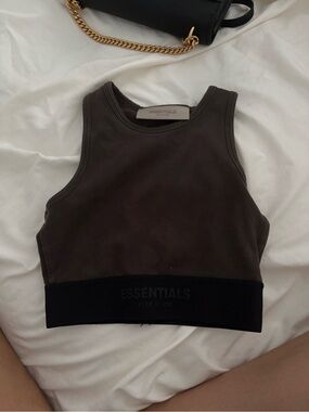 ESSENTIALS Fear of God Sleeveless Crop Tank Top — Dark Brown with Black Band